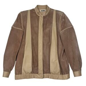 Vintage West Bay Suede Jacket Leather Contrast Panel Tan Brown 80s Size 6